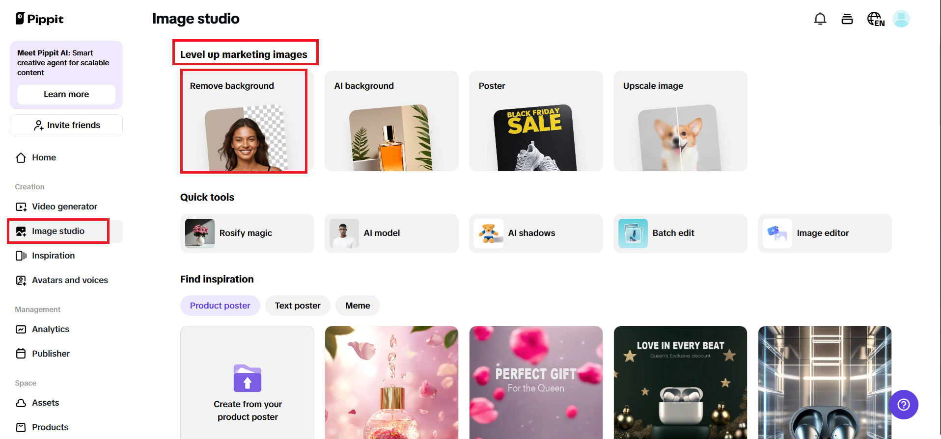 Choose the Remove Background in the image studio