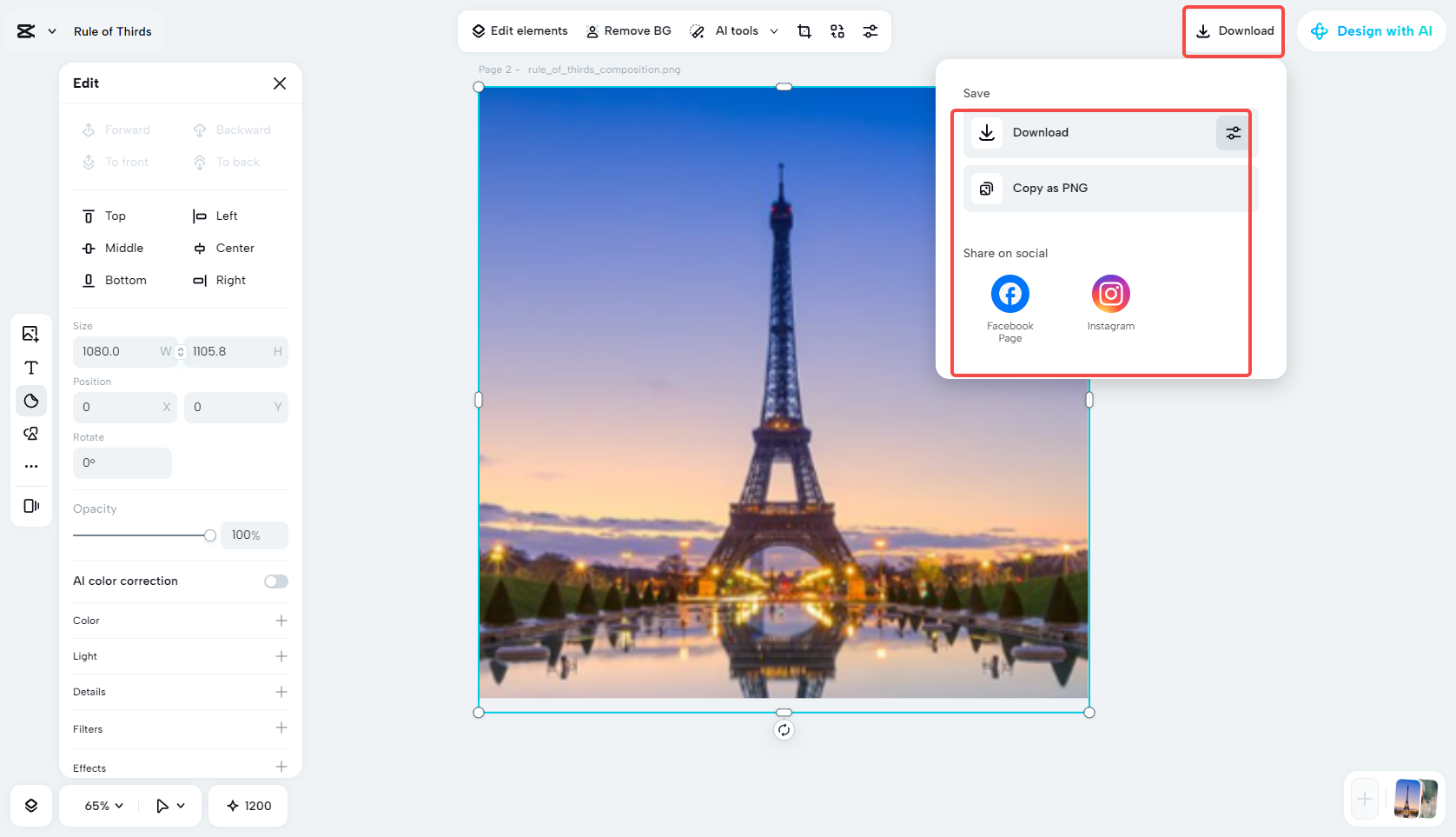 Export the polished focal length image