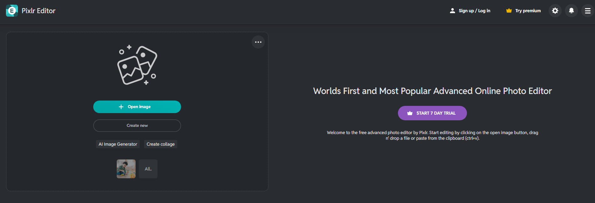 Access Pixlr photo editor and upload a photo