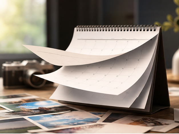 iCal CapCut Template prompt example 1 - Flipping calendar intro