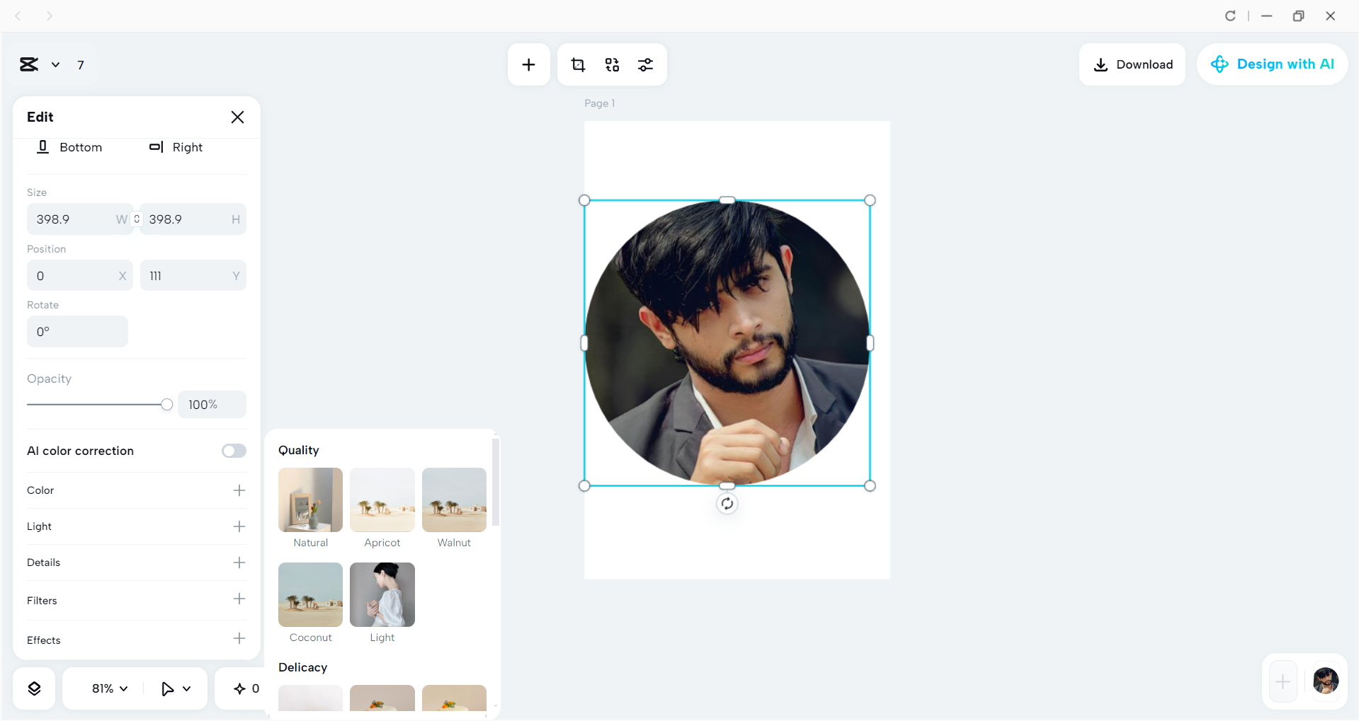 Interface of the CapCut desktop video editor - a tool to edit Facebook posts