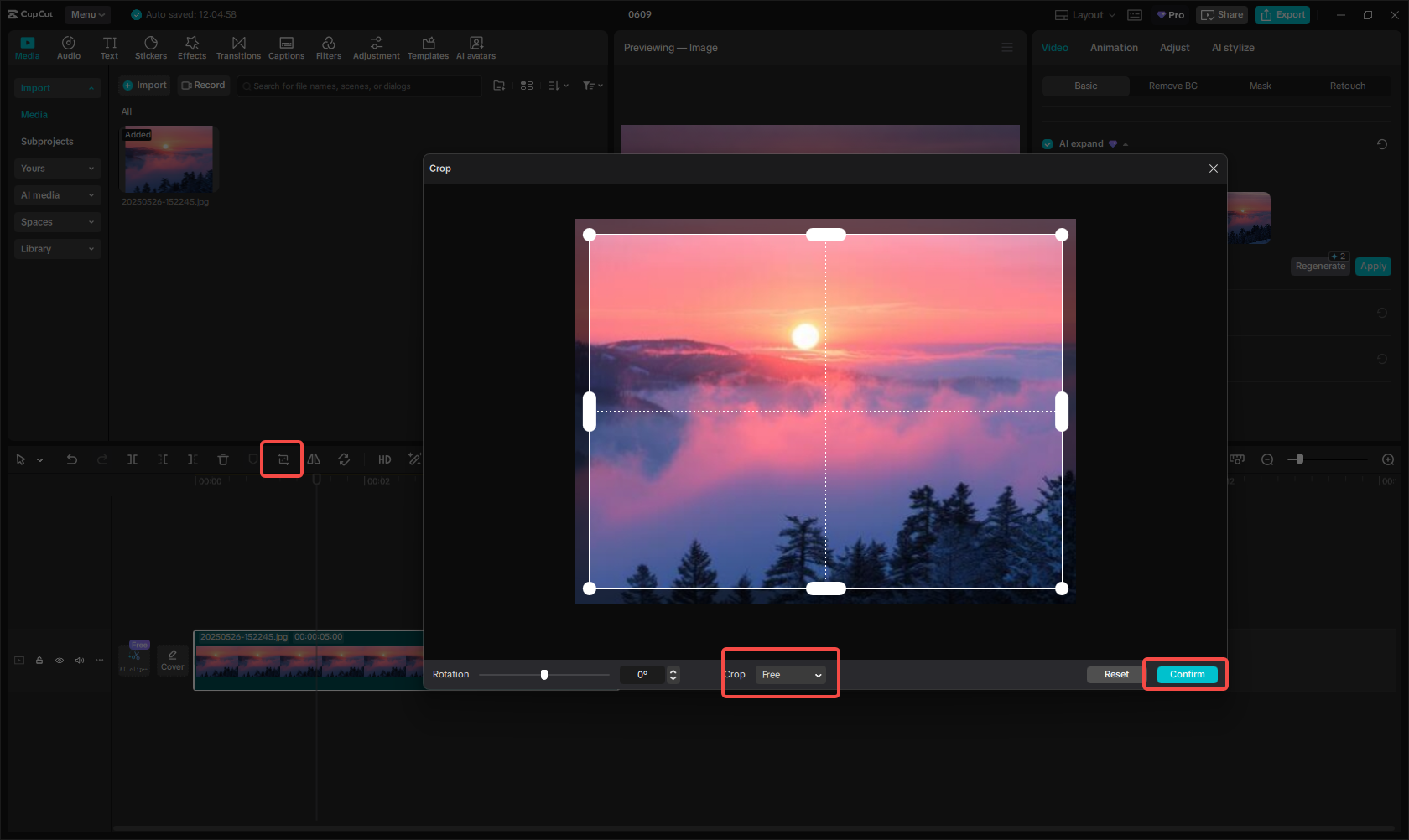 Using the crop tool in CapCut
