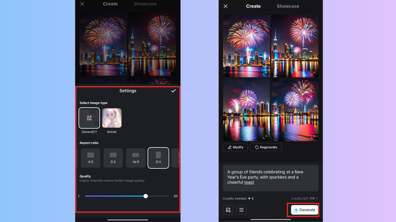 Adjust settings and generate