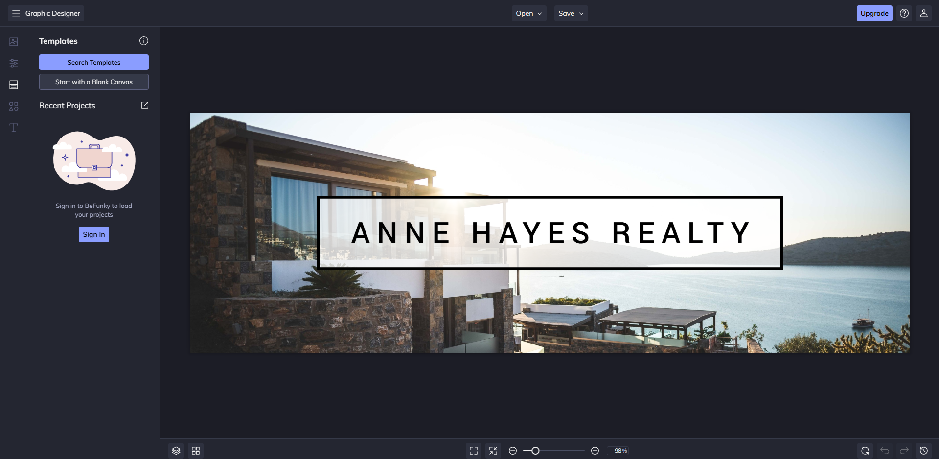 Interface of BeFunky - an accessible site to get Twitter header templates