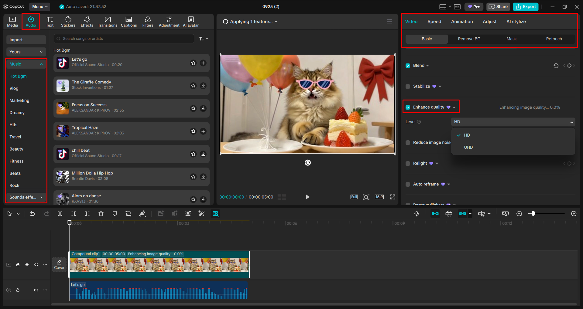 Menyunting video yang dijana AI dalam penyunting video desktop CapCut