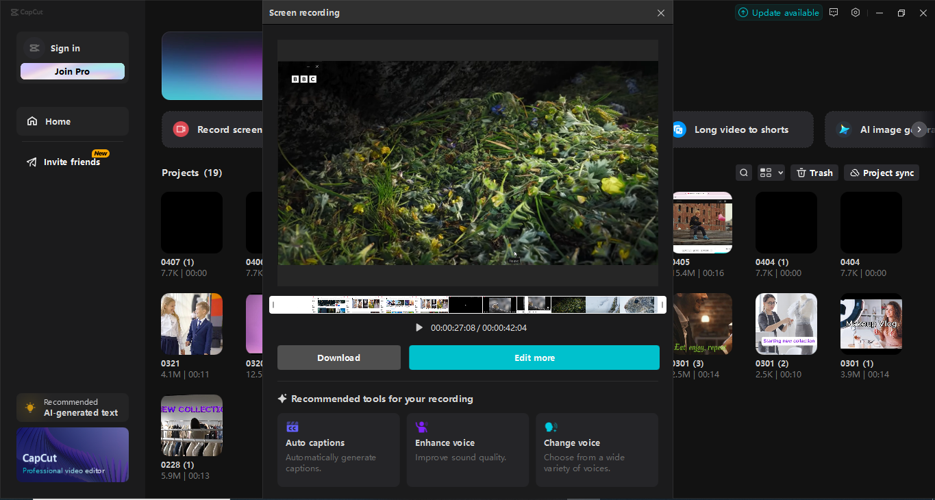 Interface of the CapCut desktop video editor