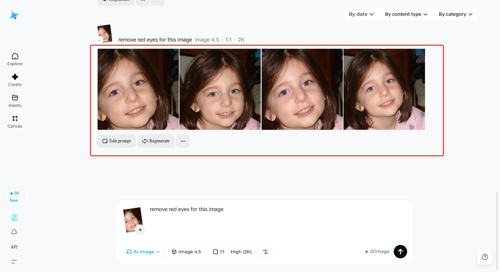 Selezione della foto degli occhi rossi appropriata in Dreamina