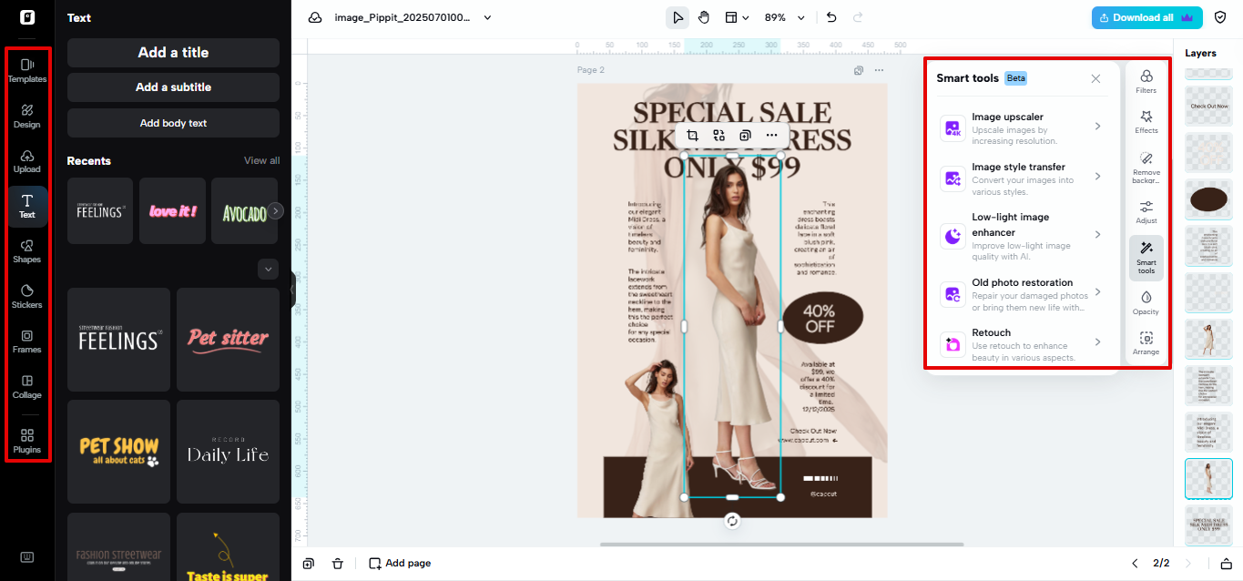 Pippit's video & image editor space