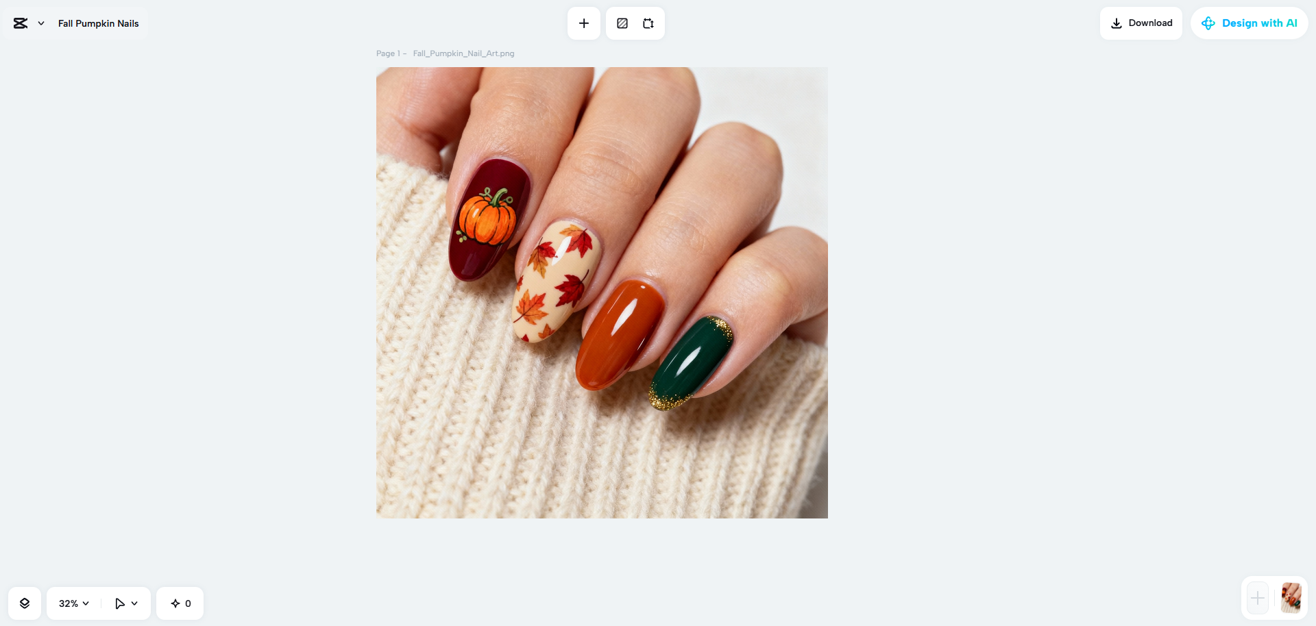 El diseño de inteligencia artificial de CapCut Web creando arte de uñas.