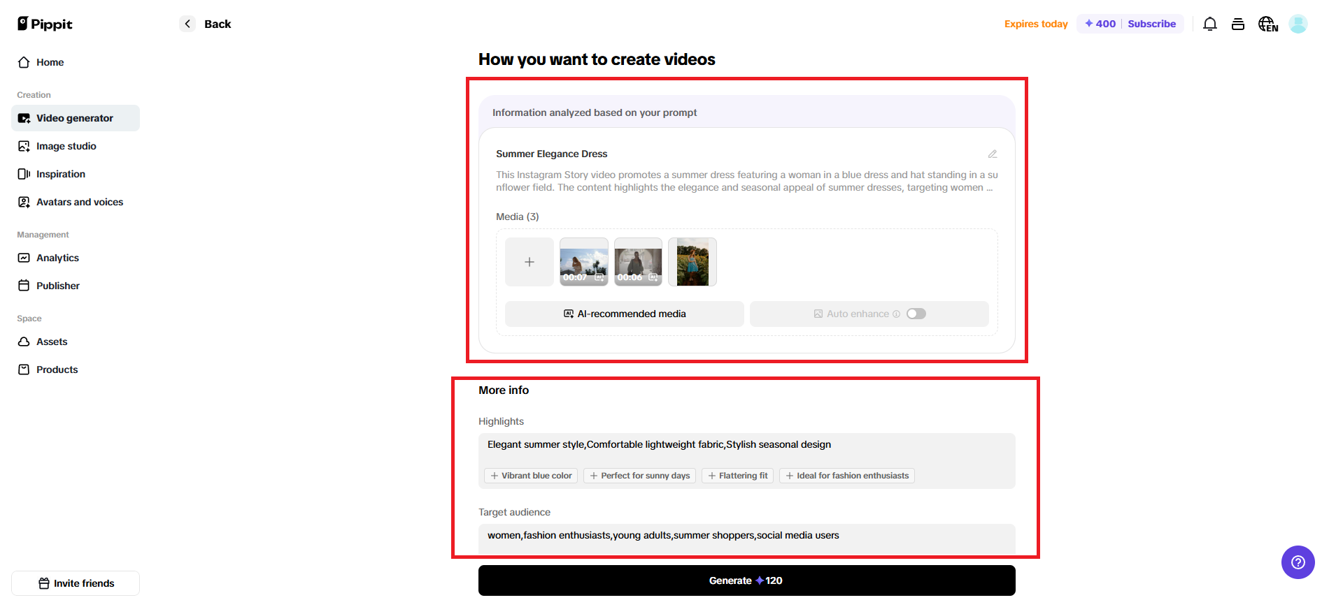 Provide details regarding the video that is to be created