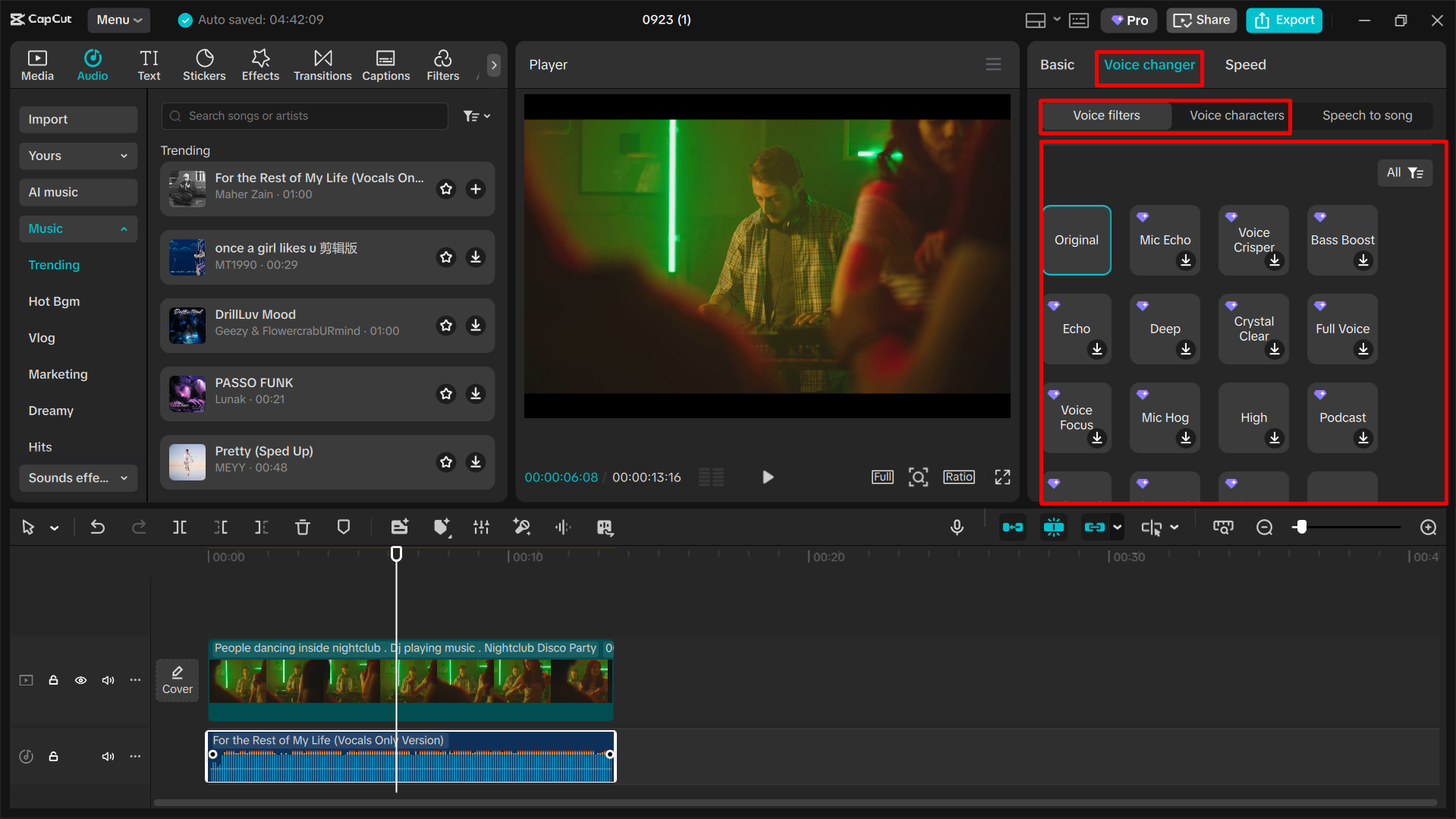 Changing voice in the CapCut desktop video editor