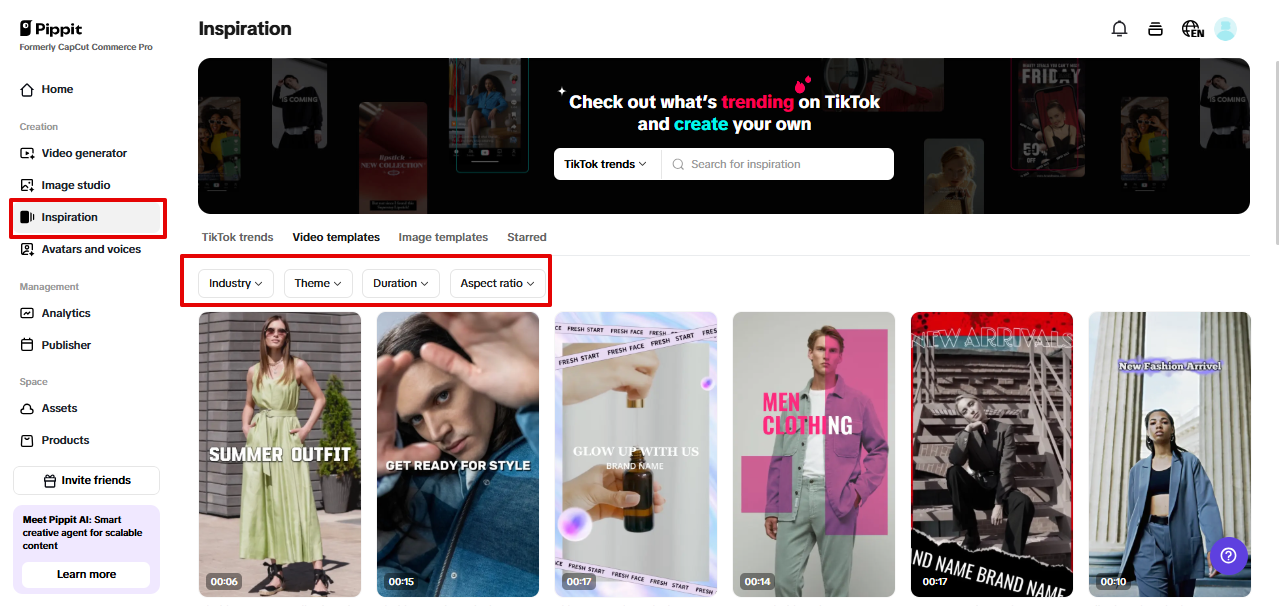 Pippit pre-cleared templates