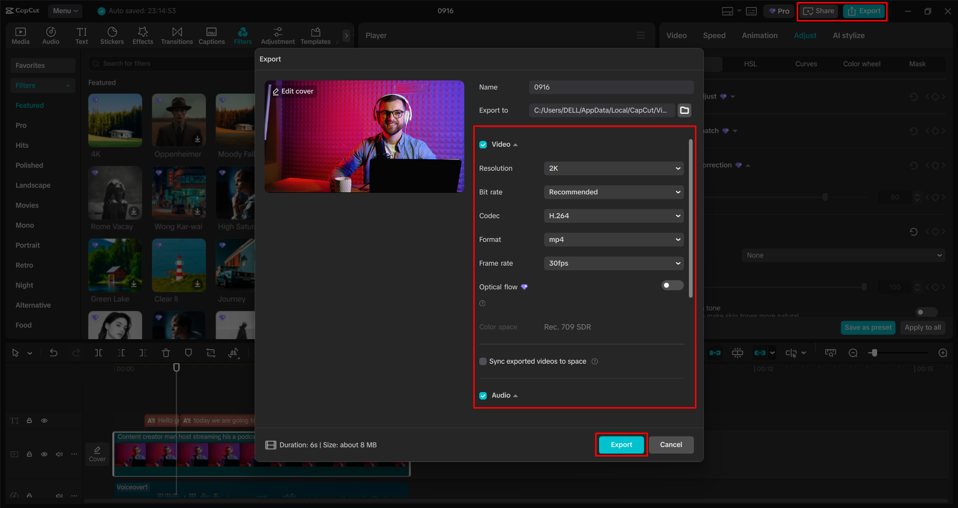Exporting a video from the CapCut desktop video editor