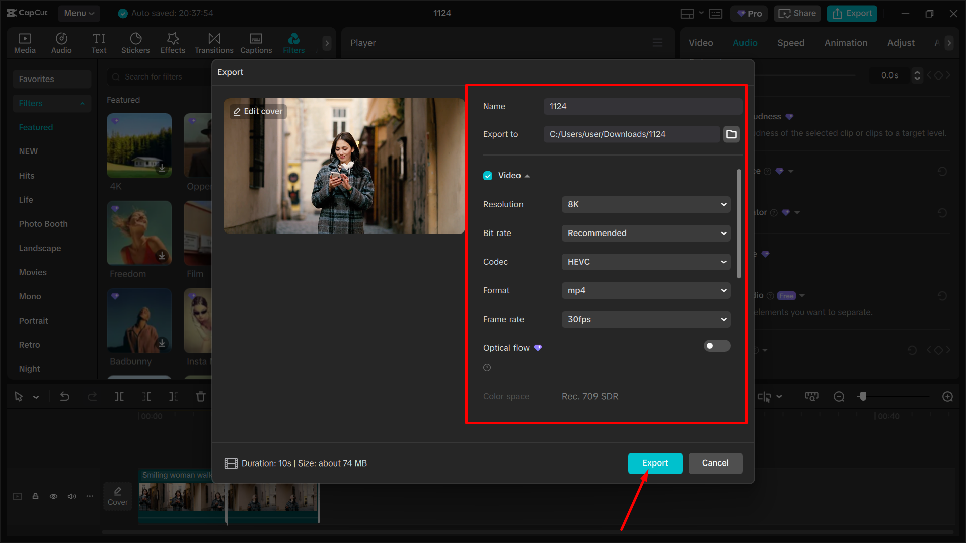 Exporting the final video from the Capcut desktop video editor