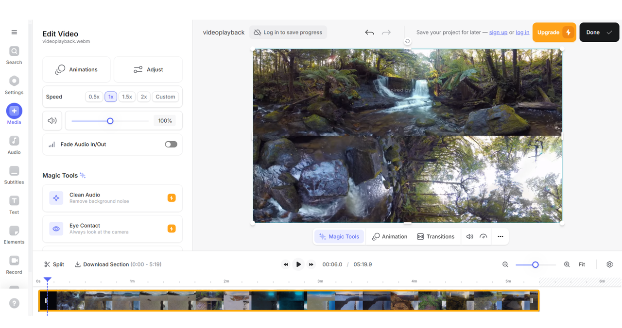 VEED онлайн караоке видео мейкер интерфейс