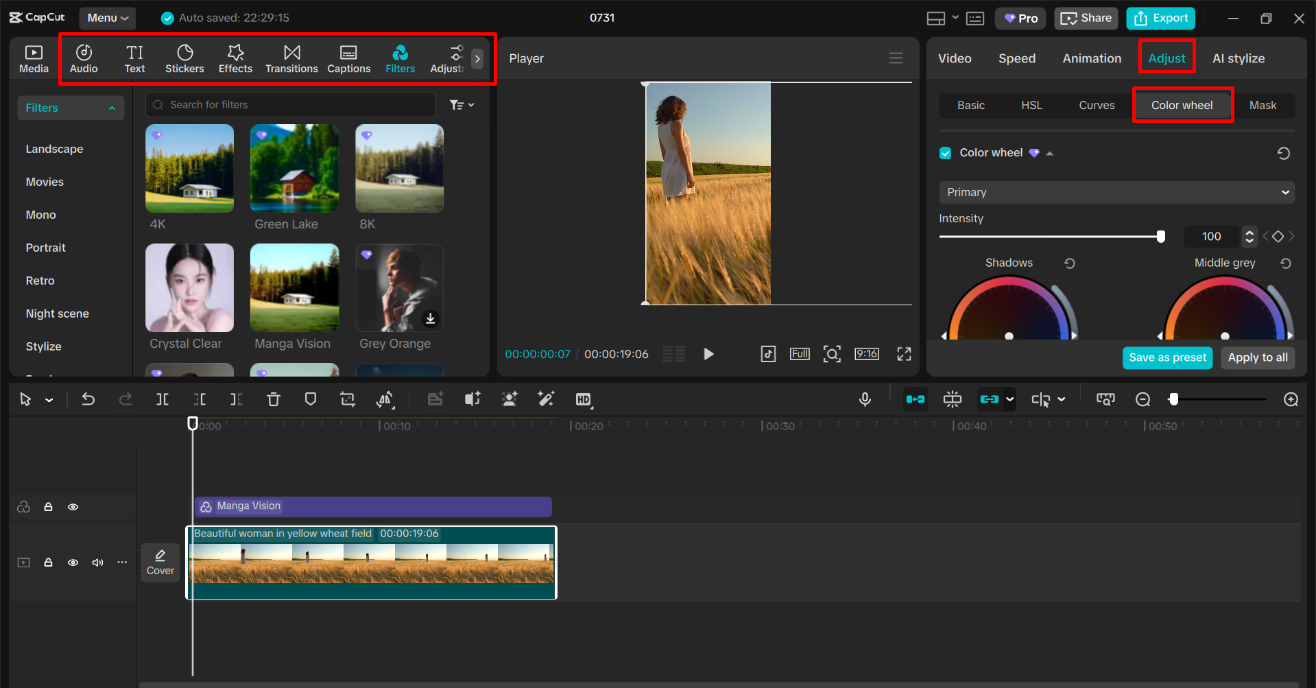 Adding filters to a video in the CapCut desktop video editor