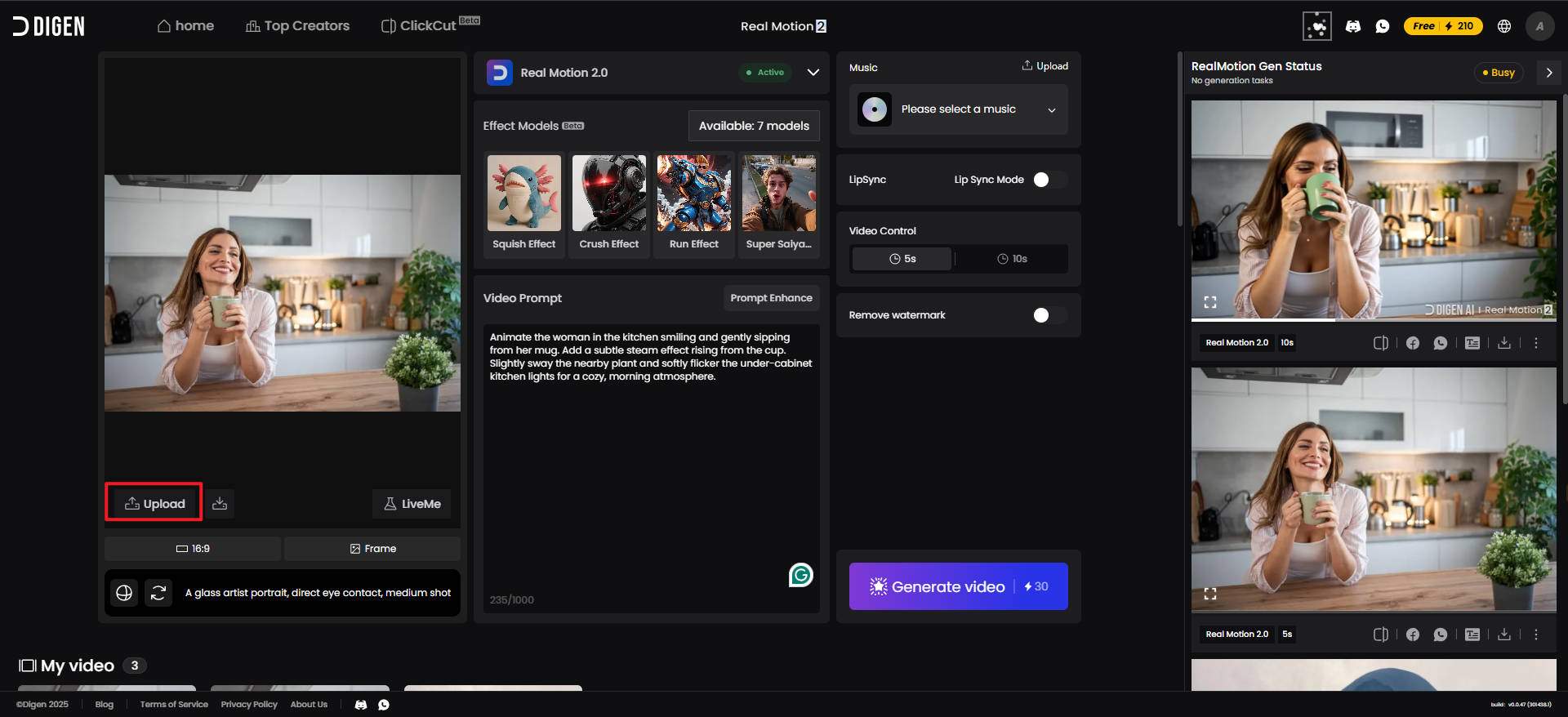 digen ai image to video
