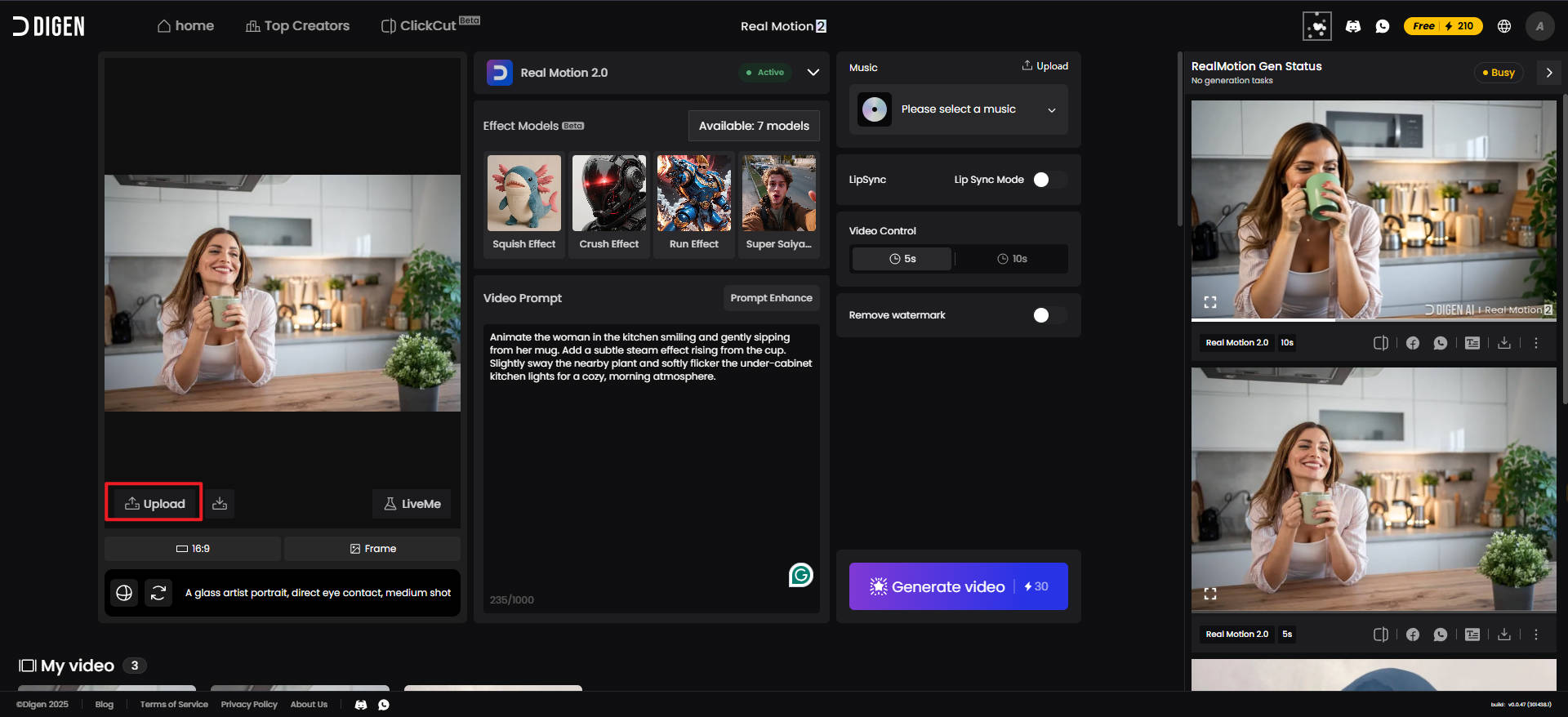 digen ai image to video