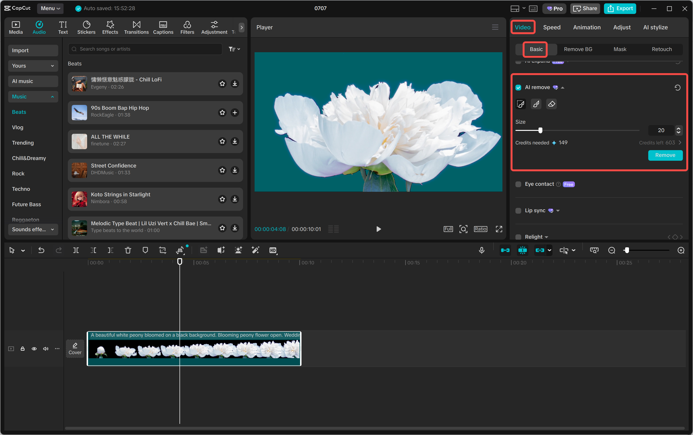 Using AI removal to eliminate the background in the CapCut desktop video editor