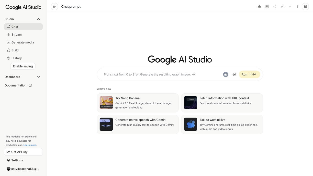 Navigate to google AI studio