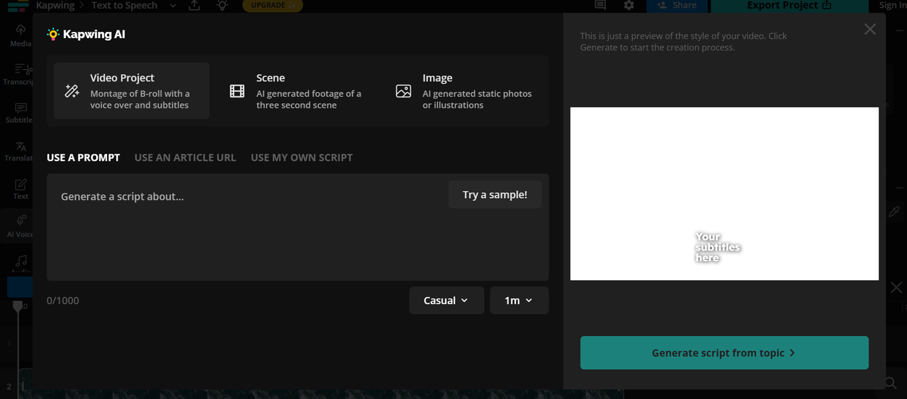 Kapwing AI video generator