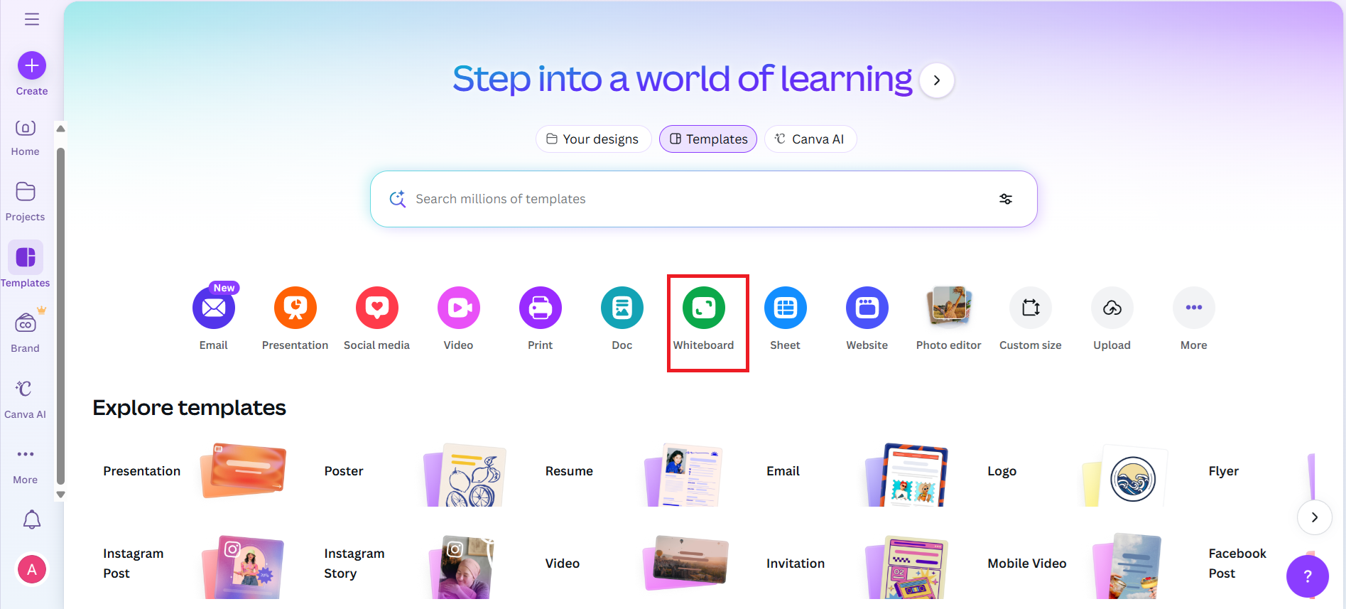 Ouvrez Canva et configurez votre espace de travail