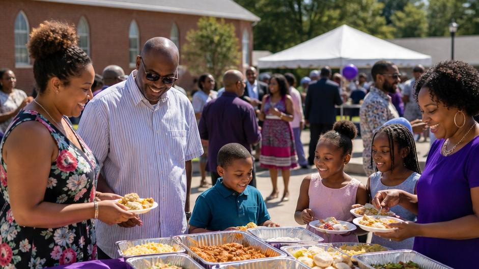 Church Founding Anniversary — families sharing fellowship outdoors
