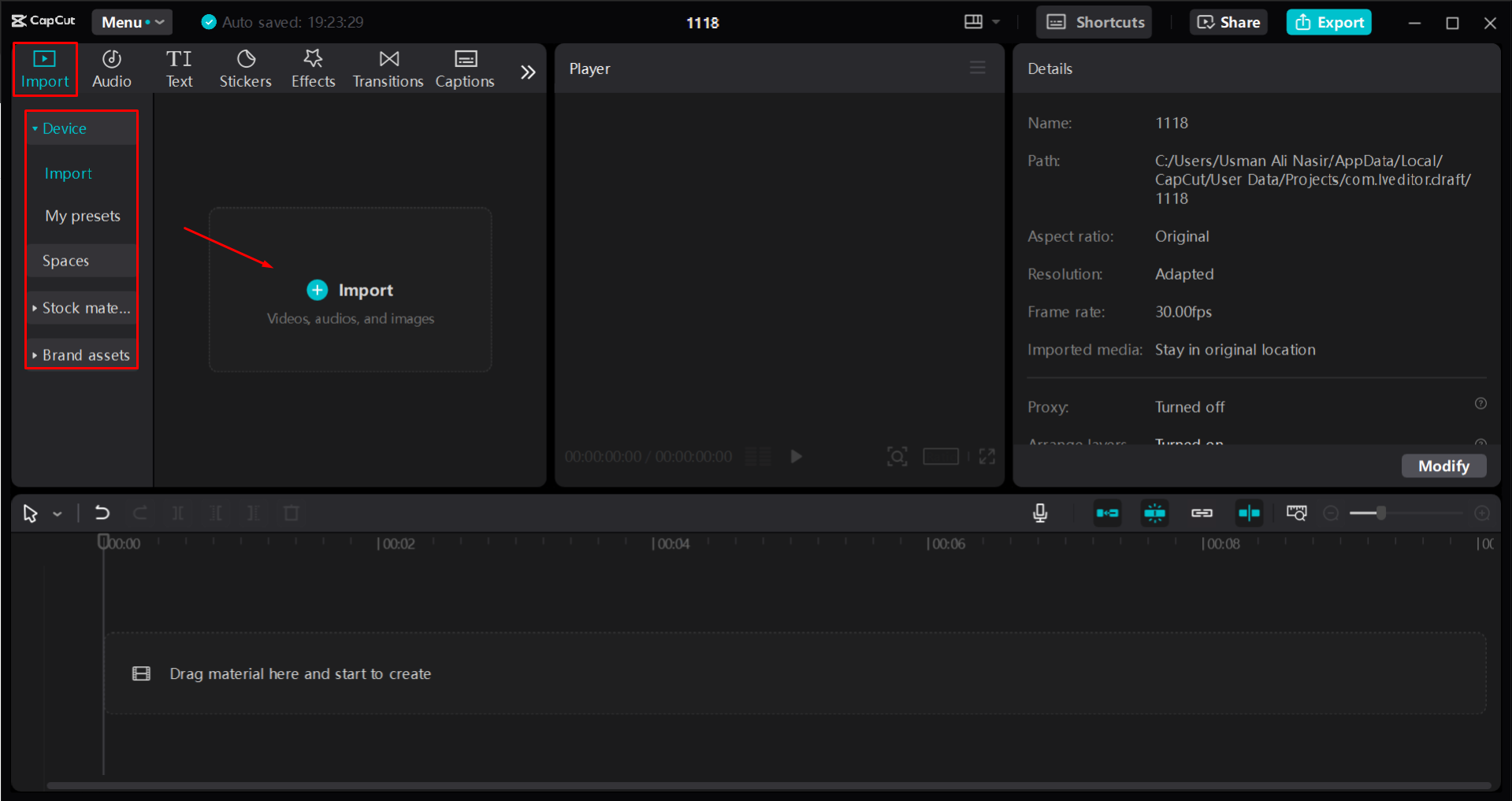 Import videa a obrázků do editoru videa pro stolní počítače CapCut