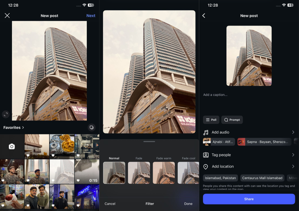 Applying filters to an image on Instagram while uploading