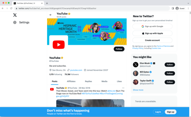 Interface de Twitter - l'endroit le plus populaire pour annoncer les chaînes YouTube
