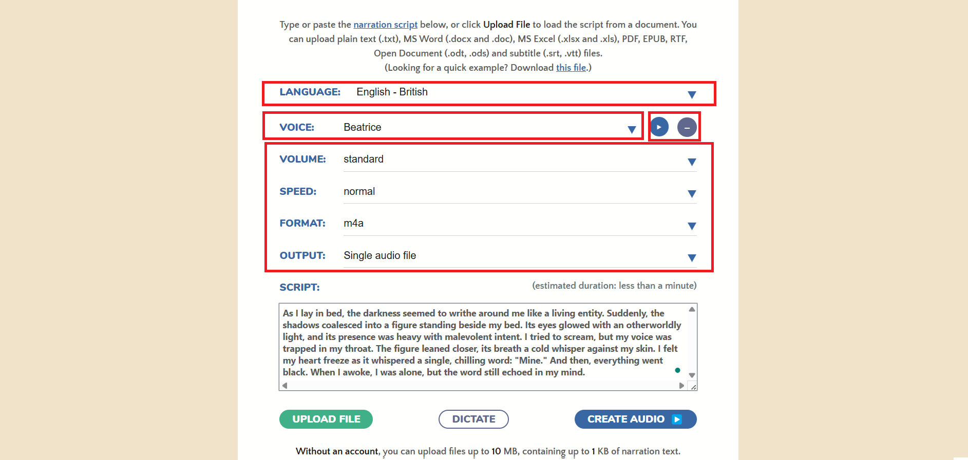 Select scary voice settings