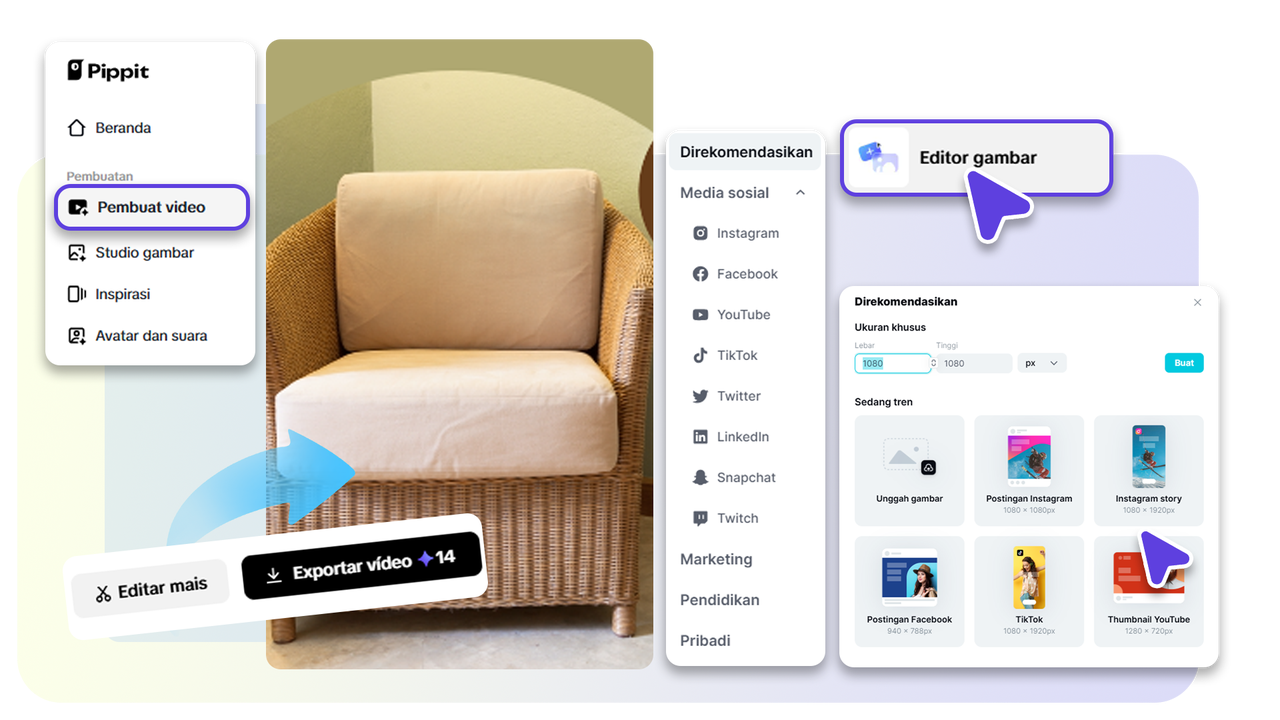Luncurkan Pippit, akses "Image editor", ubah ukuran gambar Instagram dengan mudah.