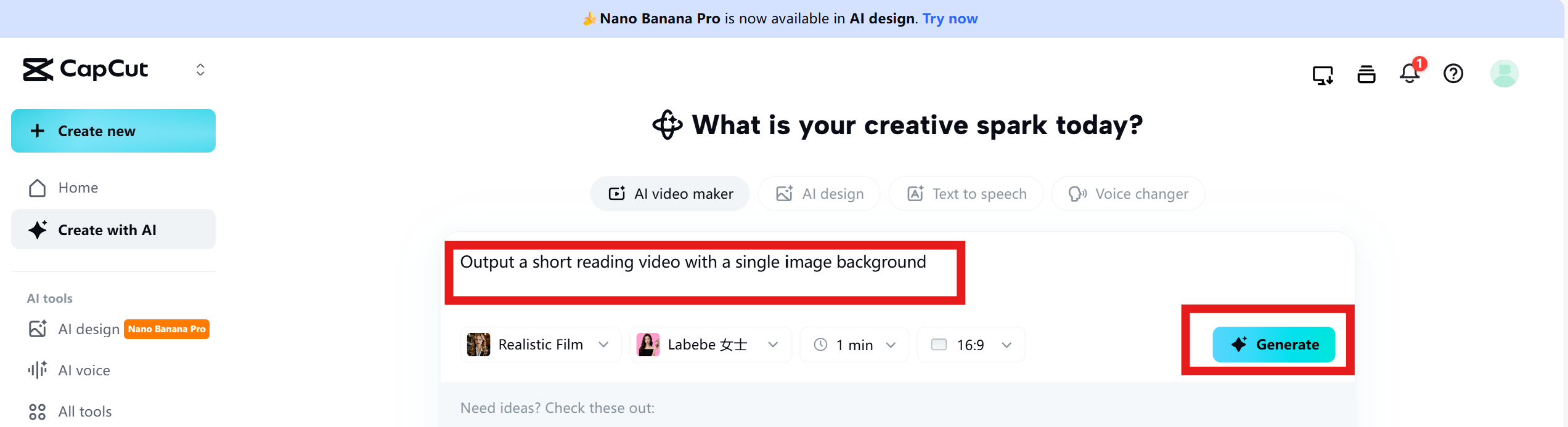 generate your video on CapCut