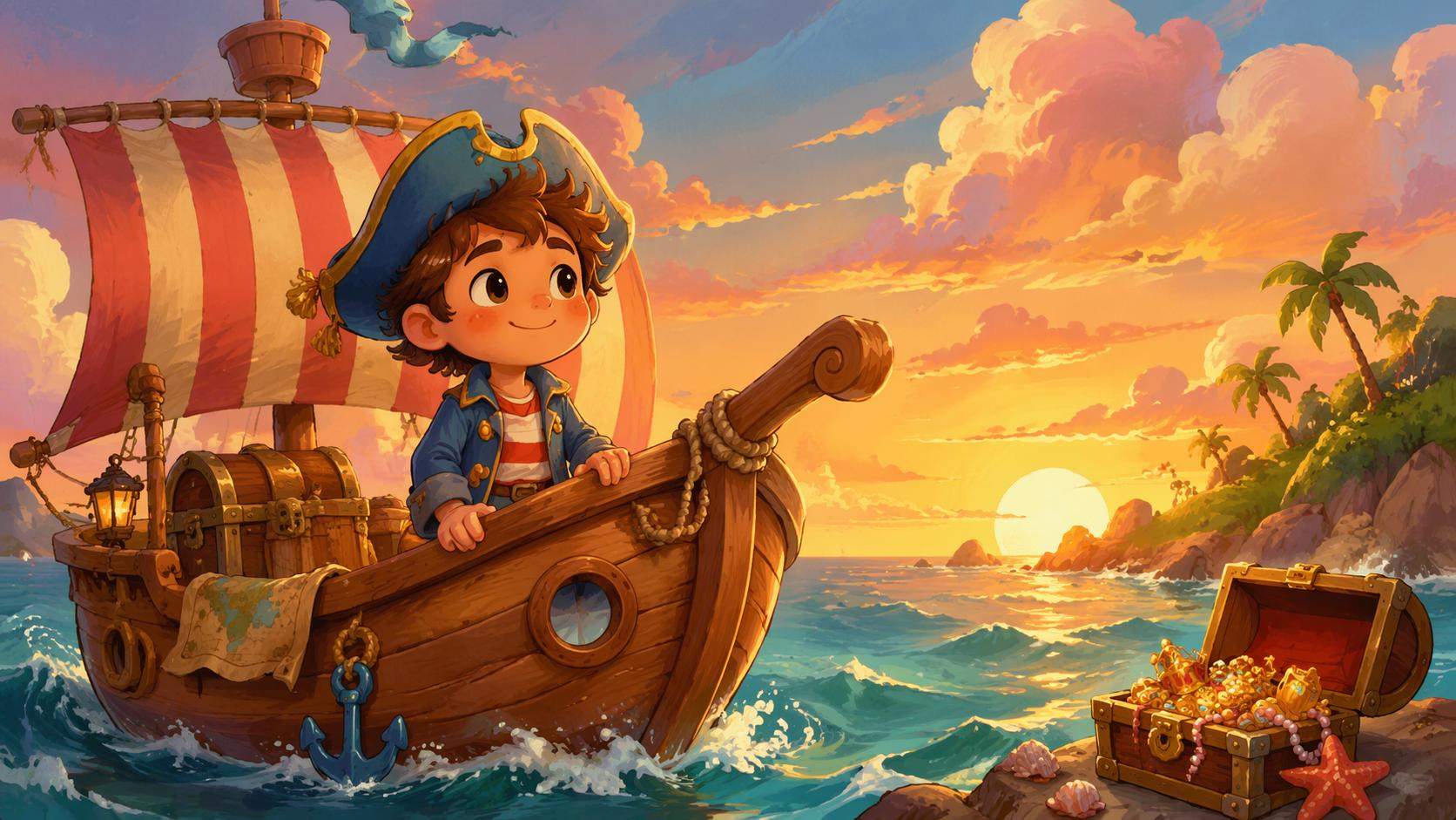 Dreamina pirata filtro prompt card 6: Storybook pirata cartone animato