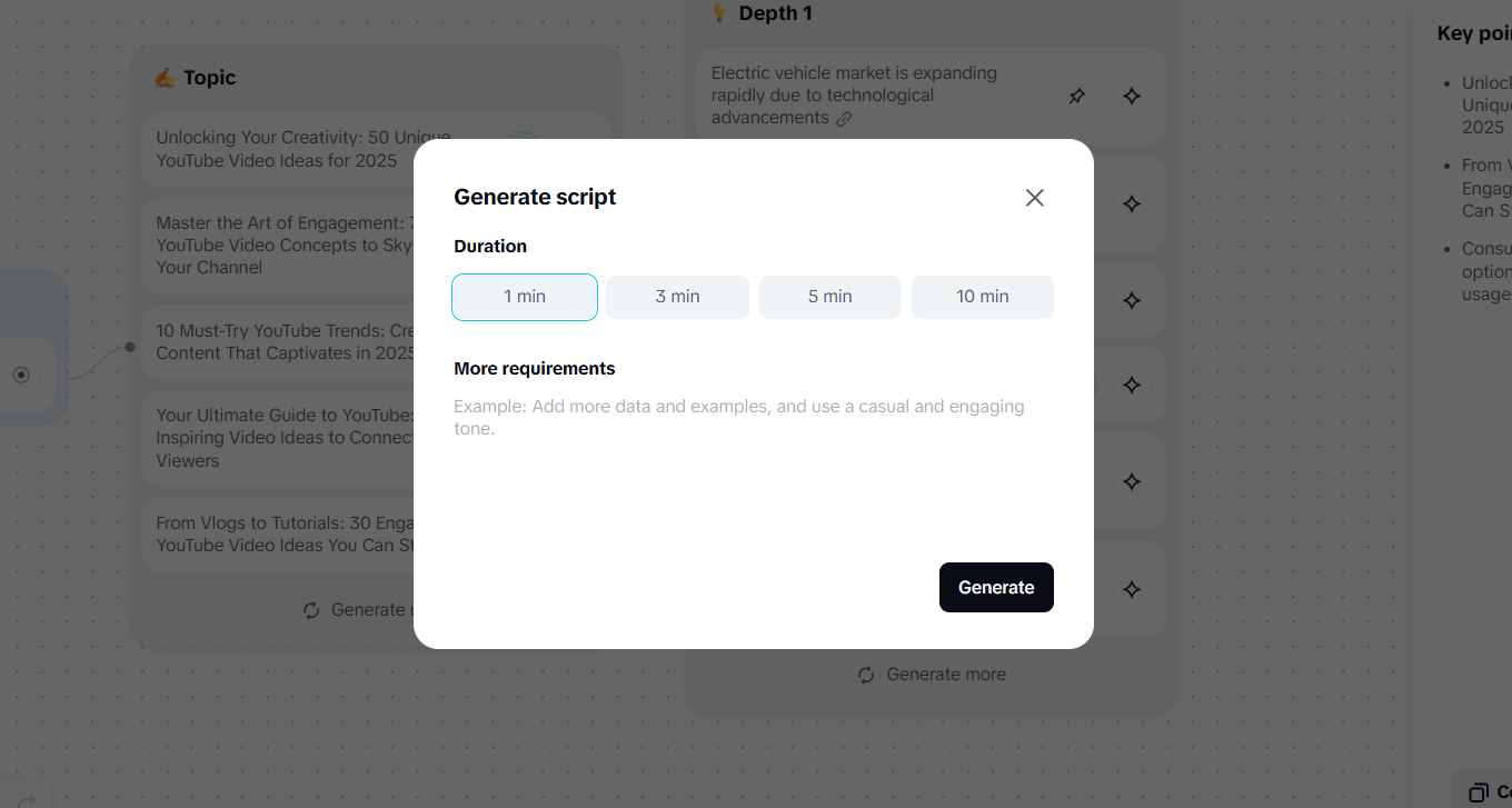 Durée de la sélection et saisissez d'autres exigences.