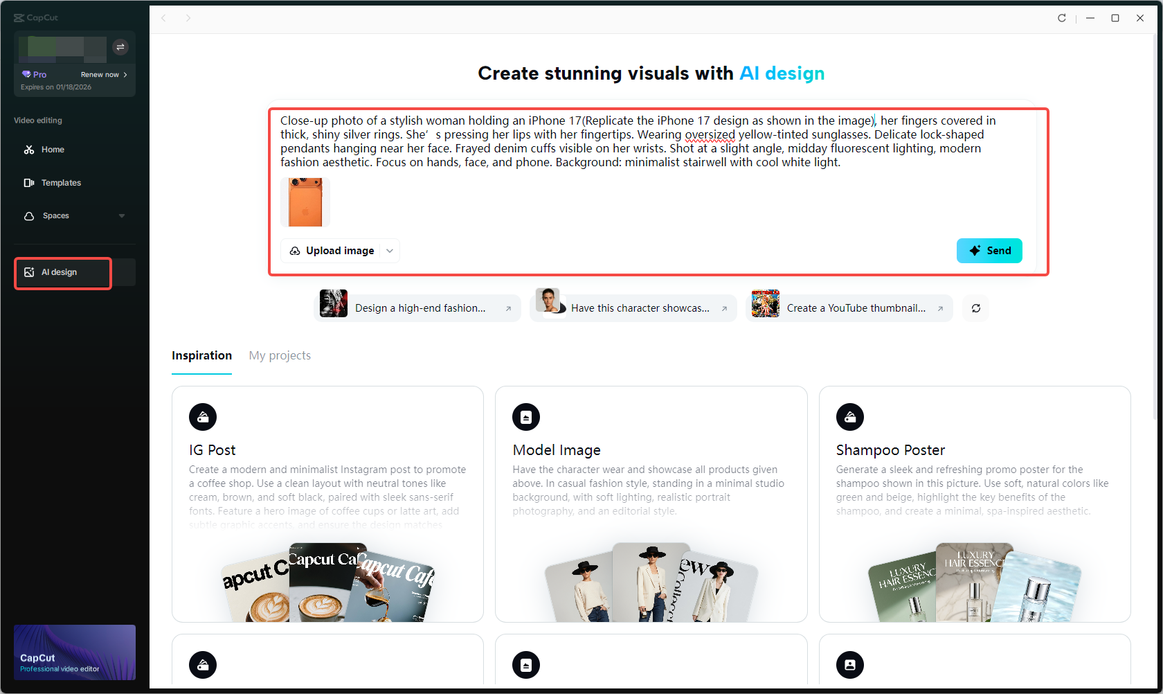 Toegang tot AI-ontwerptool in CapCut