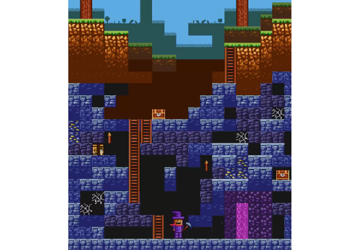 Pixel art of a glowing purple Nether Portal