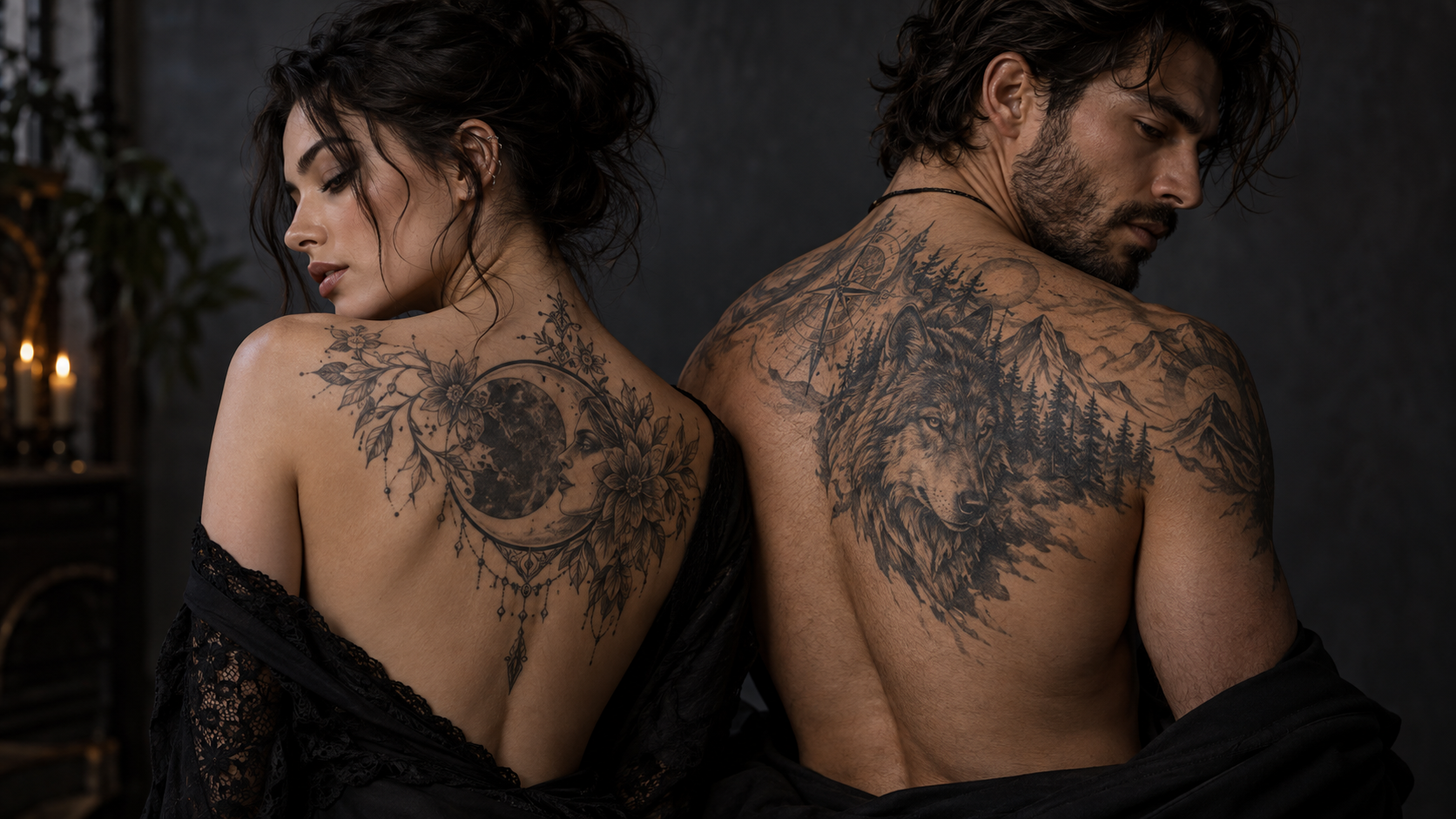 an editorial tattooed couple portrait