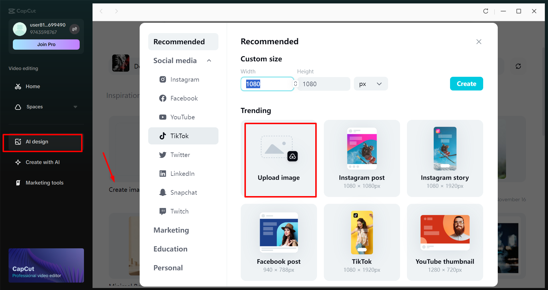 Opening a PSD file in the CapCut desktop video editor