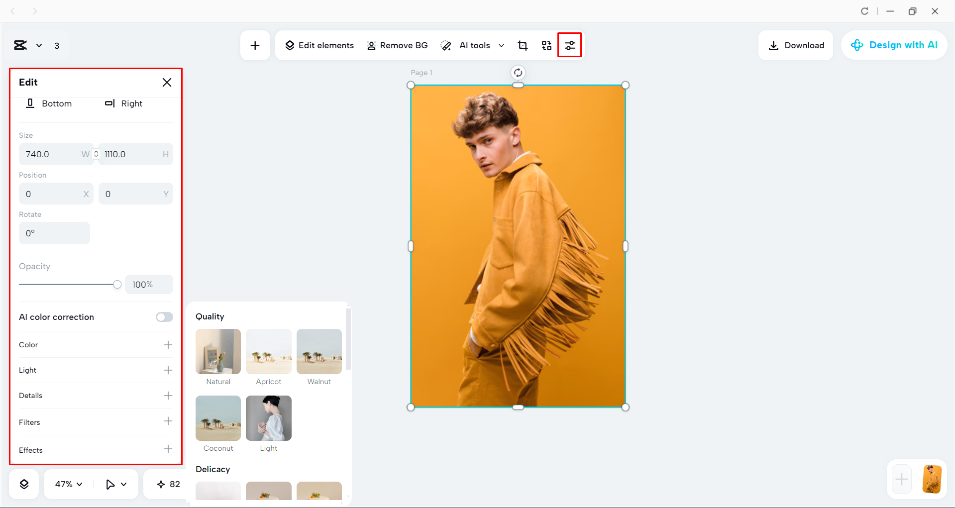 Editing the image with the CapCut desktop video editor