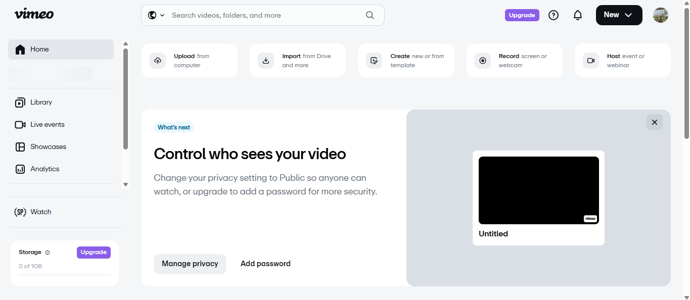 Giao diện của trình tạo video Vimeo