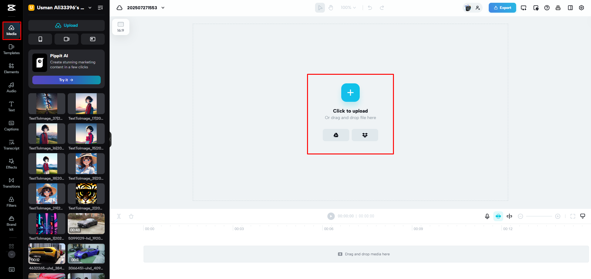 Uploading a video to the CapCut Web