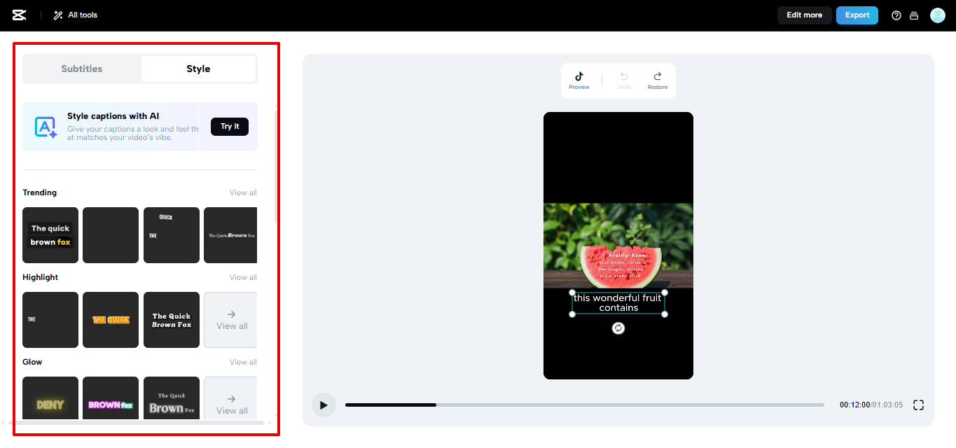 Caption templates CapCut Web