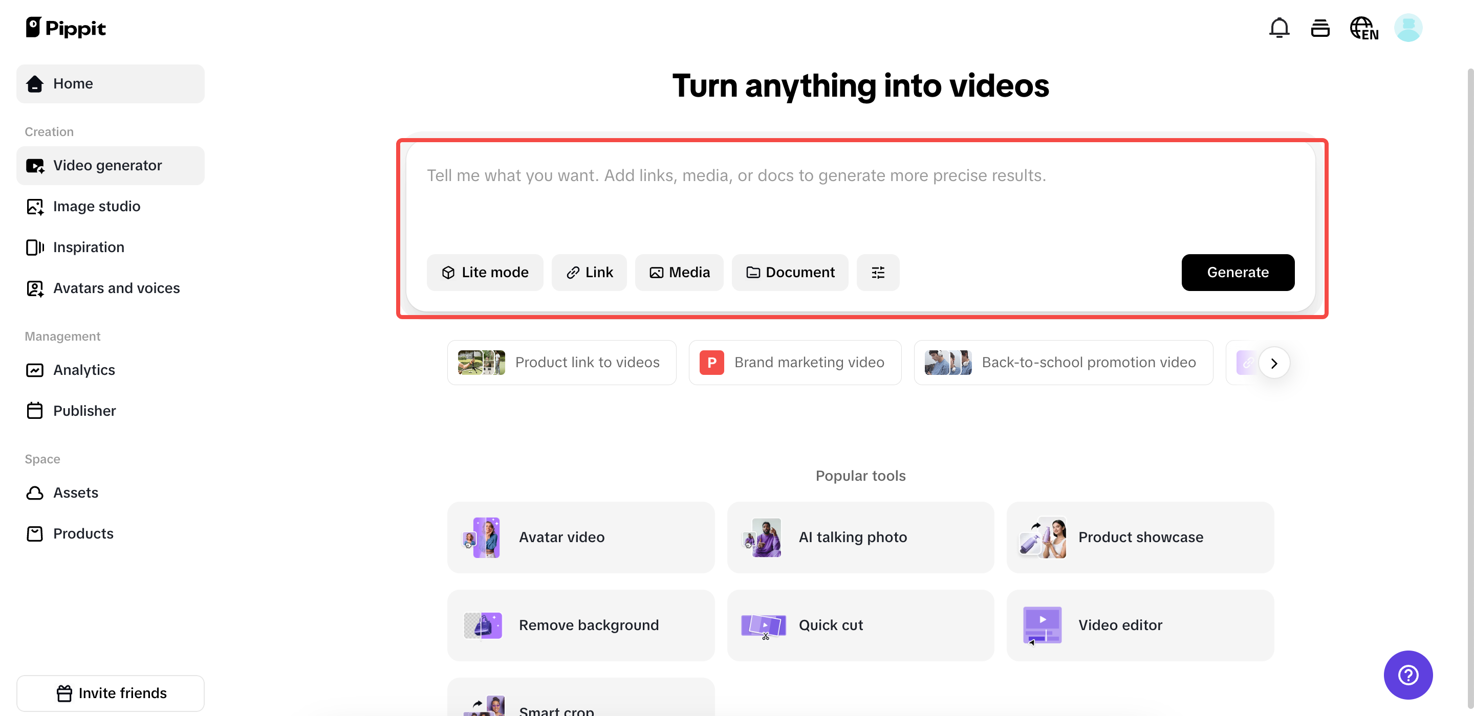 Acesse a seção \"Gerador de vídeos\"