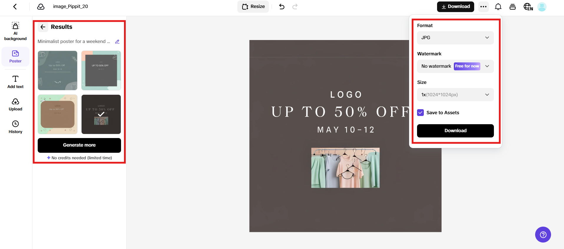 Choose, personalize and download poster