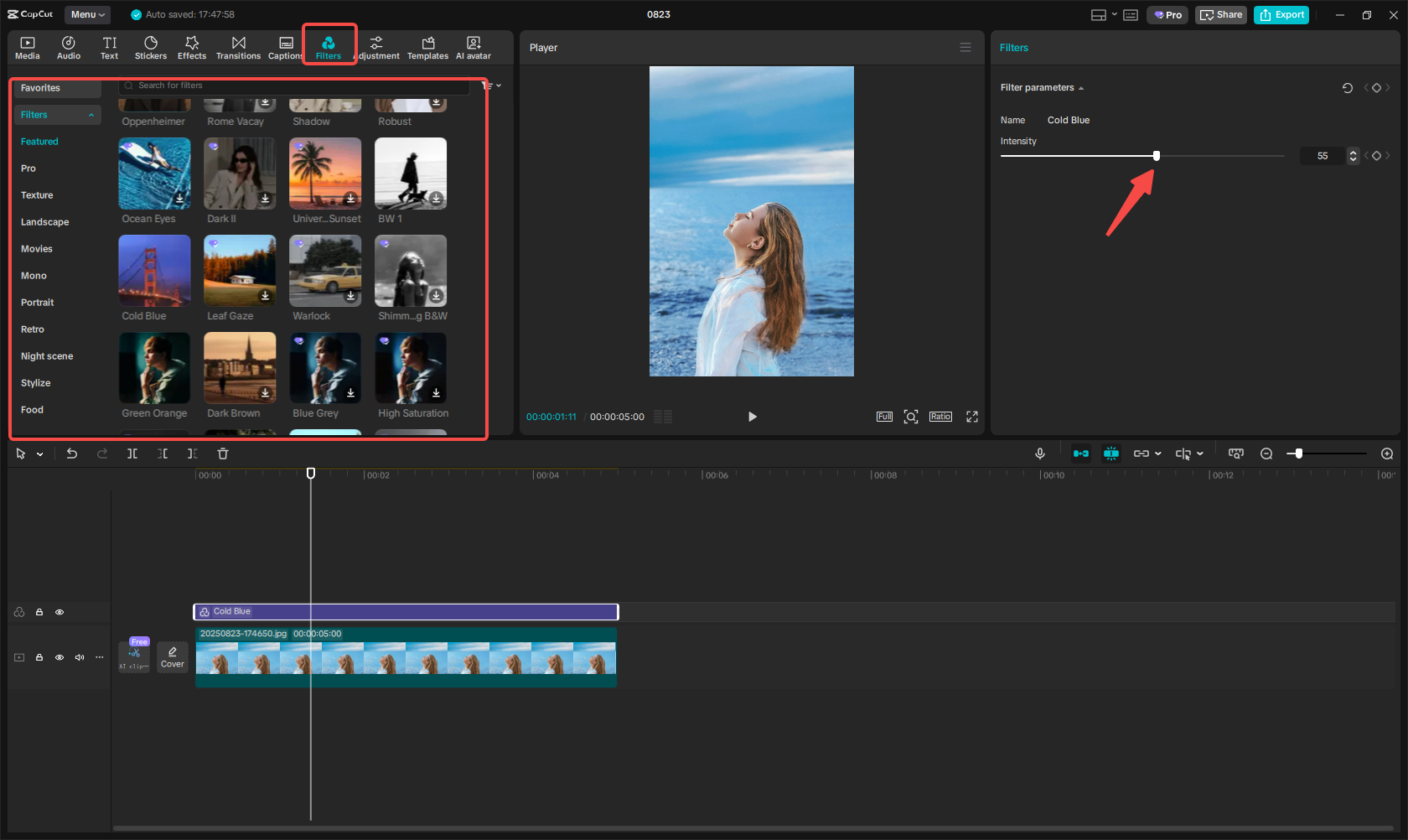 Apply CapCut enhanced filters to images