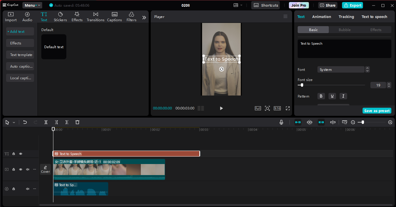 Die Schnittstelle des CapCut Desktop-Video-Editors - ein benutzerfreundliches Tool zur Umwandlung von Text in Sprache für Instagram-Reels