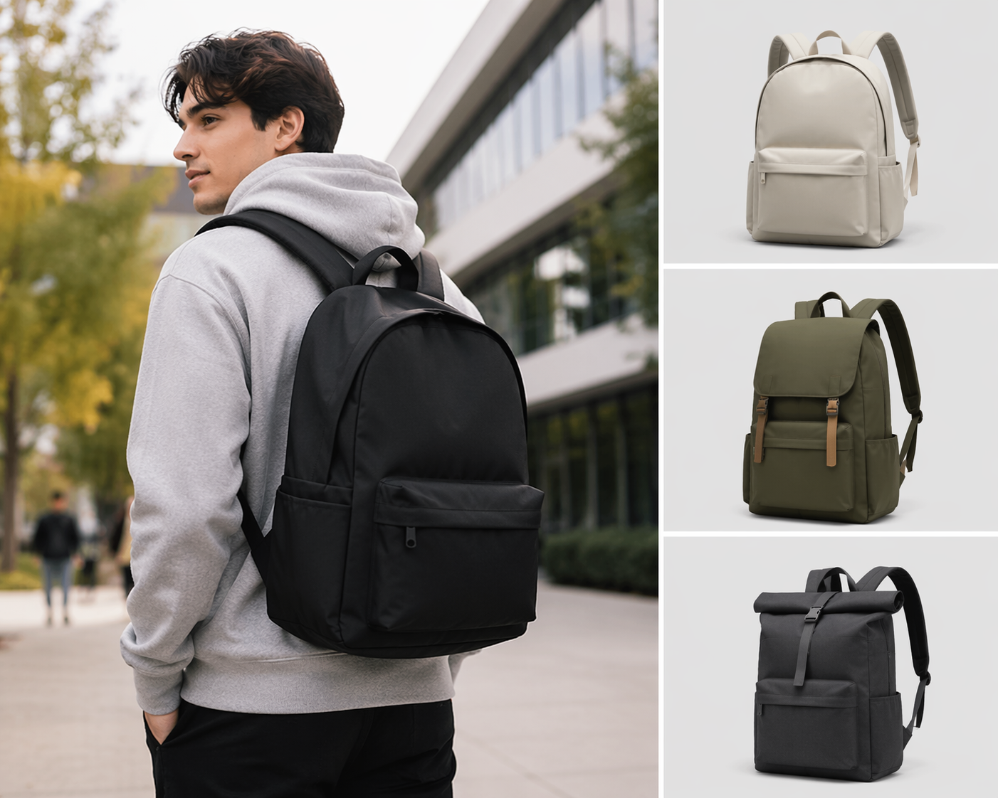 Dreamina virtual backpack try on prompt example 3: commuter backpack styling