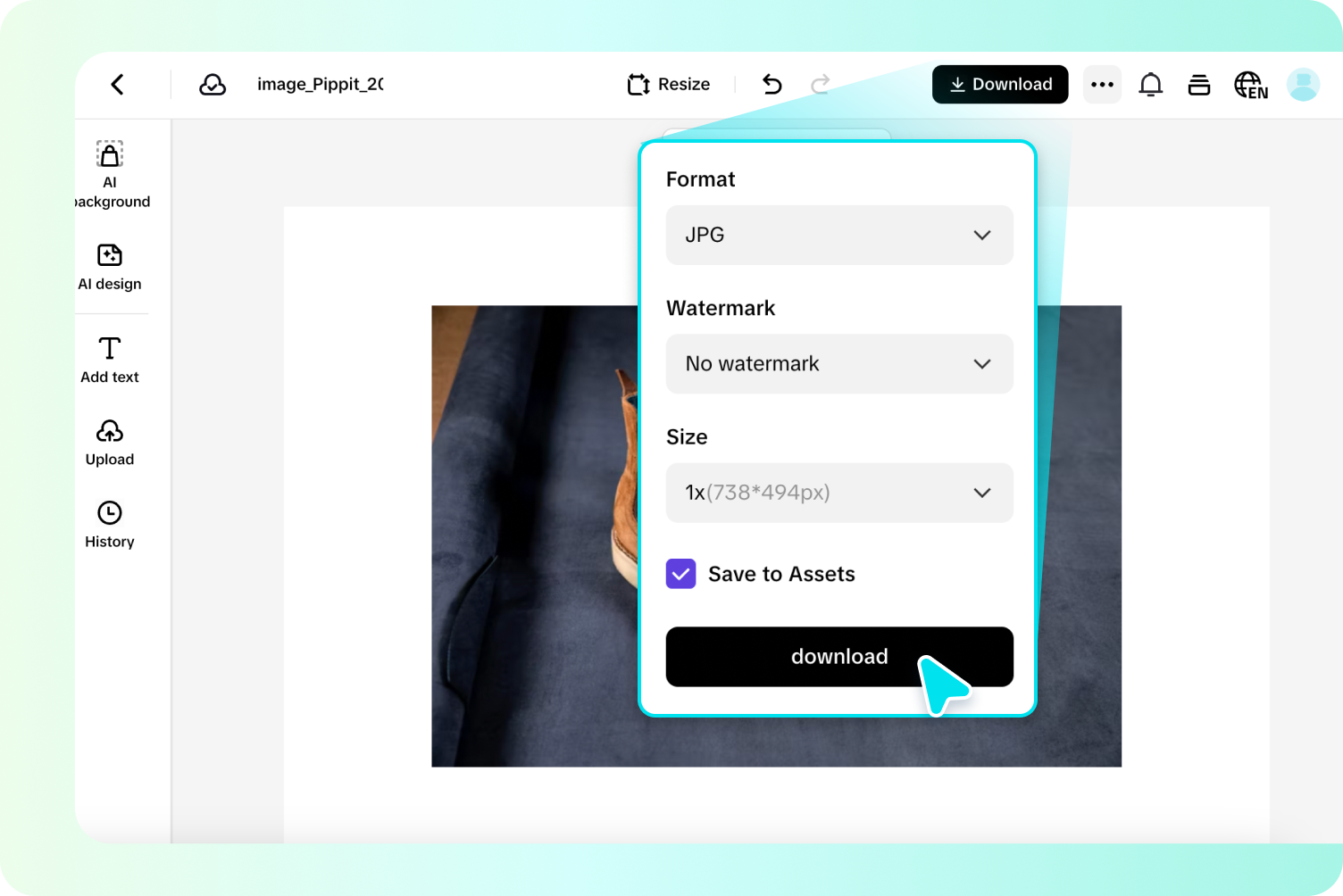 Exporting image from Pippit