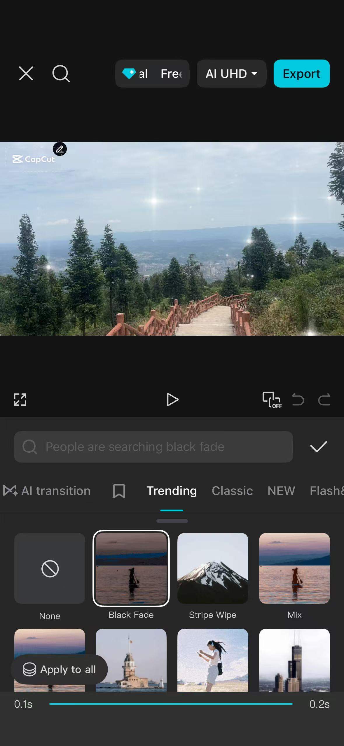 Add a transition to a video in CapCut on mobile